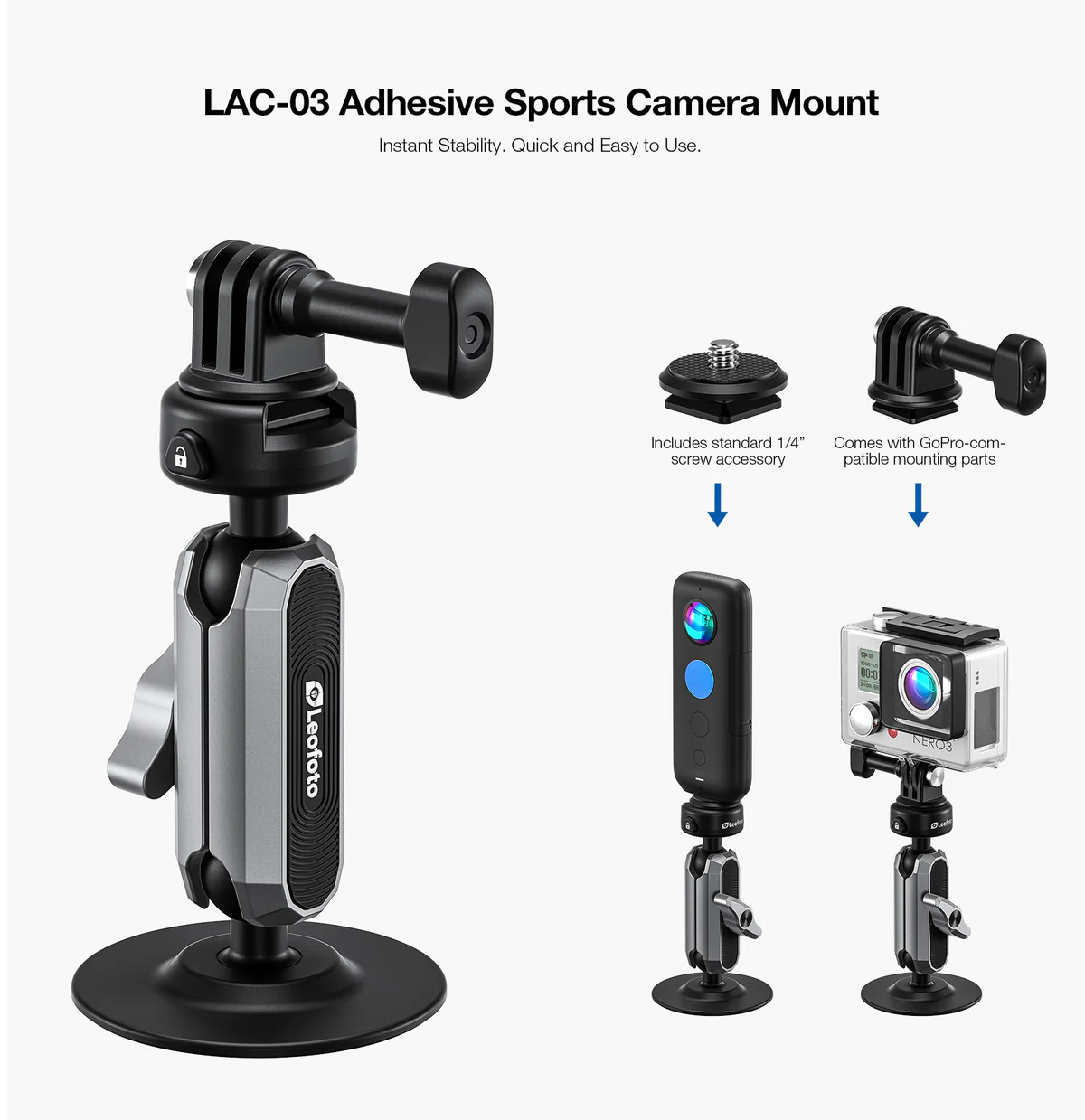 Leofoto LAC-03 Adhesive Sports Camera Mount - Image 2