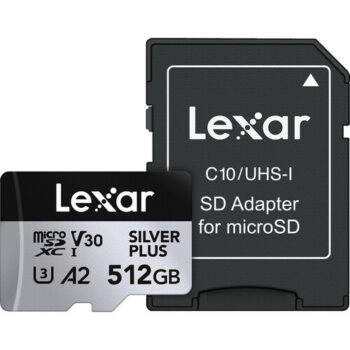 Lexar 512GB Professional SILVER PLUS UHS-I V30 U3 microSDXC Memory Card with SD Adapter