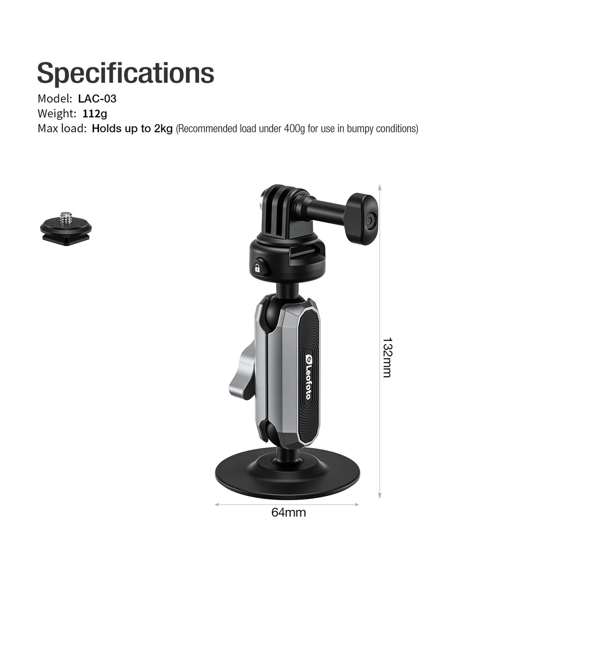 Leofoto LAC-03 Adhesive Sports Camera Mount - Image 6