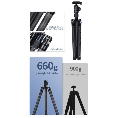 Sirui AT-125+E-10 Carbon Fiber Traveler Tripod with E-10 Ball Head - Image 5
